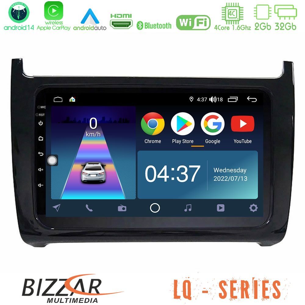 Bizzar LQ Series 4Core Android14 2+32GB Vw Polo 2009-2014 Navigation Multimedia Tablet 9" Με Carplay & Android Auto