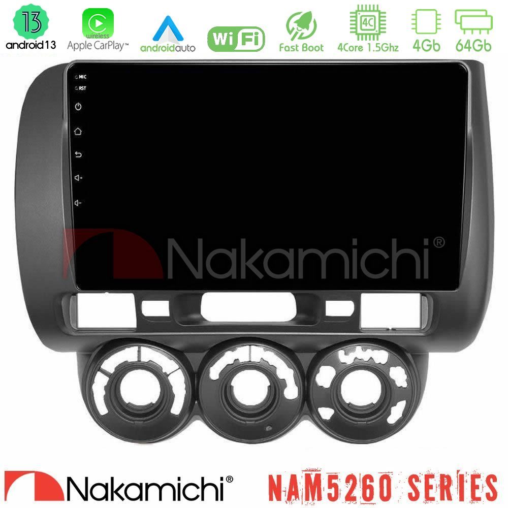 Nakamichi NAM5260 Series 4Core Android13 4+64GB Honda Jazz 2002-2008 (Manual A/C) Navigation Multimedia Tablet 9" Με Carplay & Android Auto
