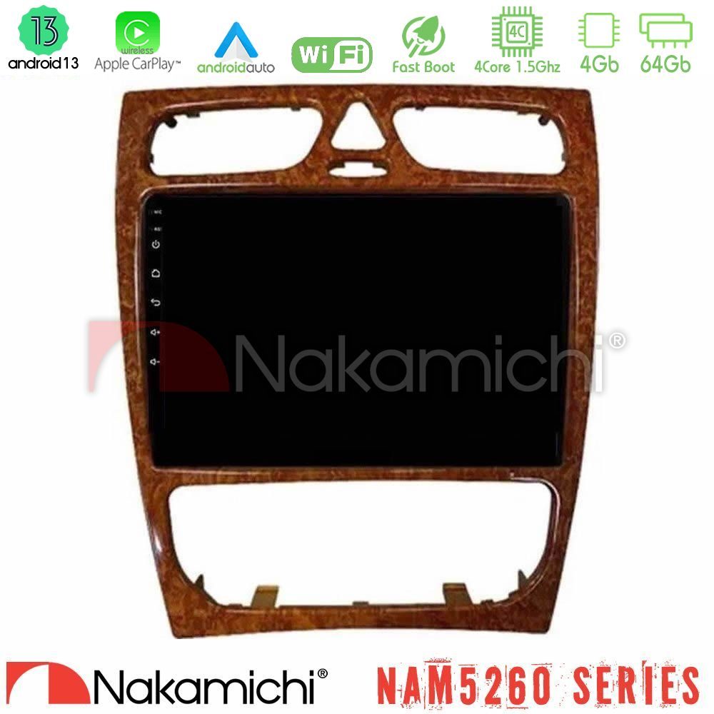 Nakamichi NAM5260 Series 4Core Android13 4+64GB Mercedes C Class (W203) Navigation Multimedia Tablet 9" (Wooden Style) Με Carplay & Android Auto