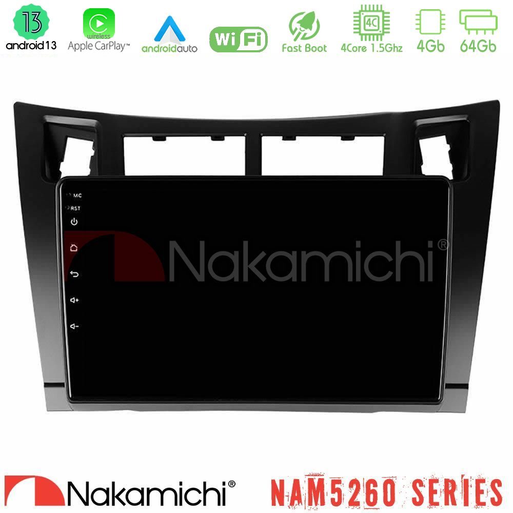 Nakamichi NAM5260 Series 4Core Android13 4+64GB Toyota Yaris Navigation Multimedia Tablet 9" (Μαύρο Χρώμα) Με Carplay & Android Auto