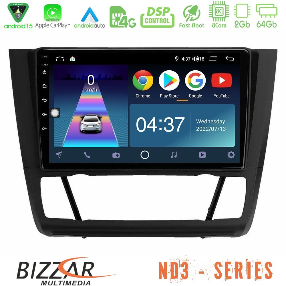 Bizzar ND3 Series 8Core Android15 2+64GB  BMW 1Series  E81/E82/E87/E88 (AUTO A/C) Navigation Multimedia Tablet 9"