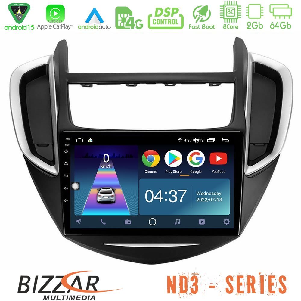 Bizzar ND3 Series 8Core Android15 2+64GB  Chevrolet Trax 2013-2020 Navigation Multimedia Tablet 9"