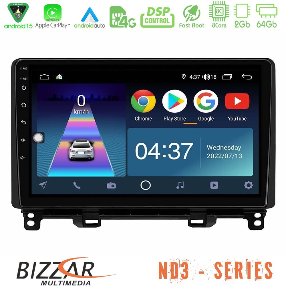 Bizzar ND3 Series 8Core Android15 2+64GB  Honda Jazz 2021-2025 Navigation Multimedia Tablet 9"