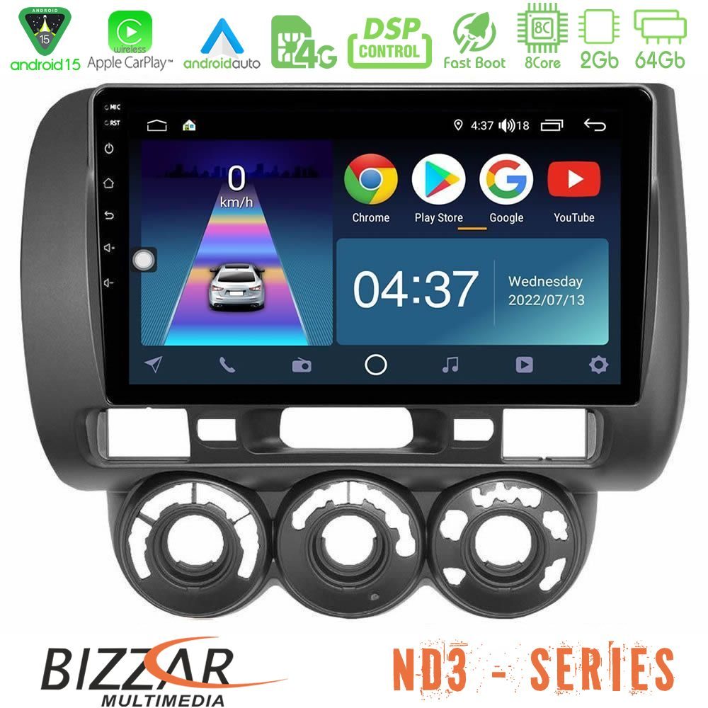 Bizzar ND3 Series 8Core Android15 2+64GB  Honda Jazz 2002-2008 (Manual A/C) Navigation Multimedia Tablet 9"