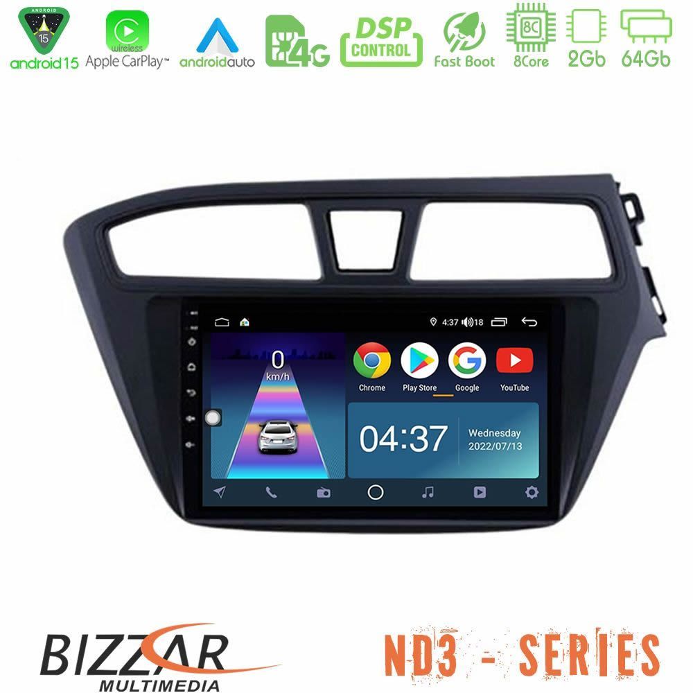 Bizzar ND3 Series 8Core Android15 2+64GB Hyundai i20 2014-2018 RHD Navigation Multimedia Tablet 9"
