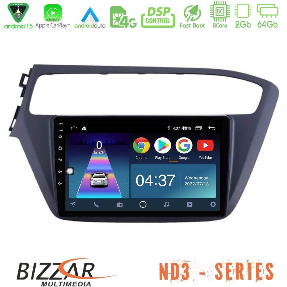 Bizzar ND3 Series 8Core Android15 2+64GB  Hyundai i20 2018-2020 Navigation Multimedia Tablet 9"