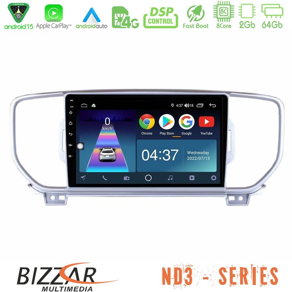 Bizzar ND3 Series 8Core Android15 2+64GB  Kia Sportage 2016-2018 Navigation Multimedia Tablet 9"