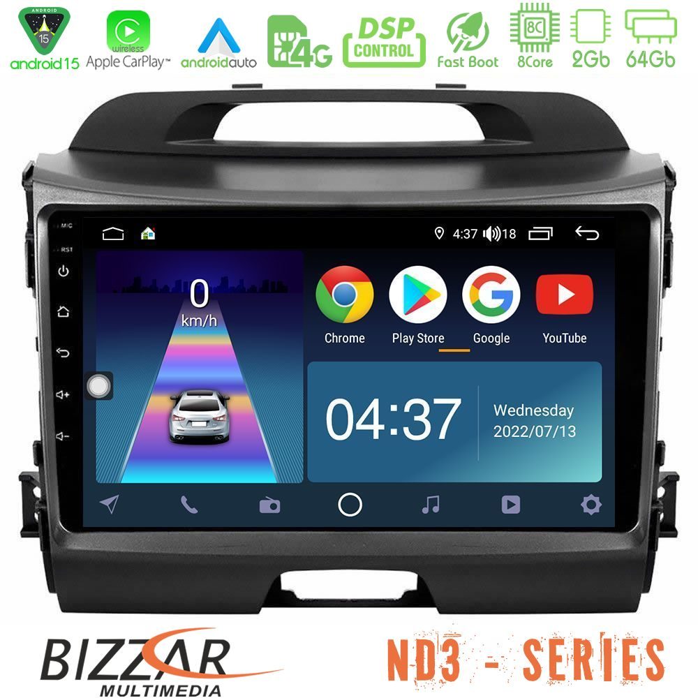 Bizzar ND3 Series 8Core Android15 2+64GB  Kia Sportage Navigation Multimedia Tablet 9"