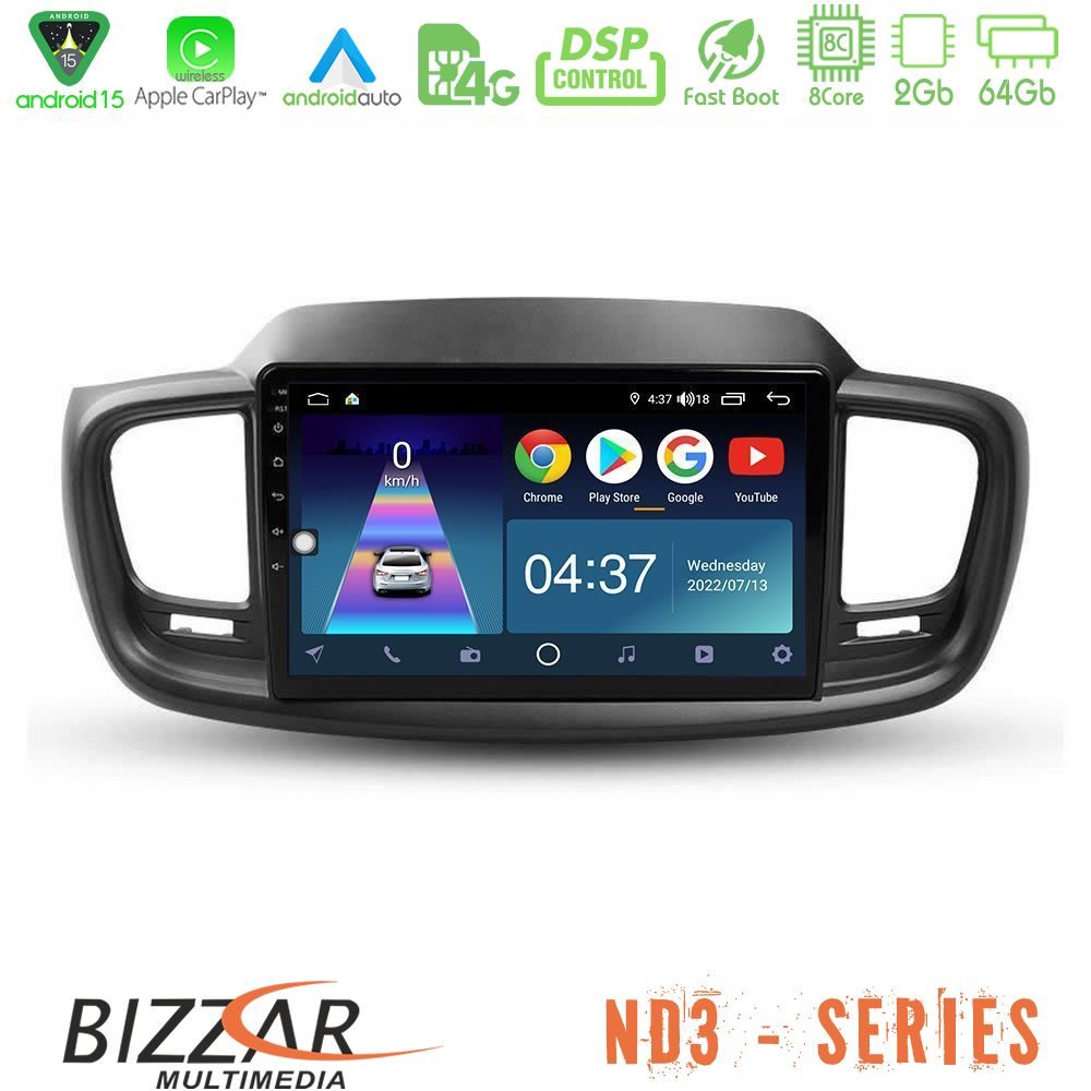Bizzar ND3 Series 8Core Android15 2+64GB  Kia Sorento 2018-2021 Navigation Multimedia Tablet 9"