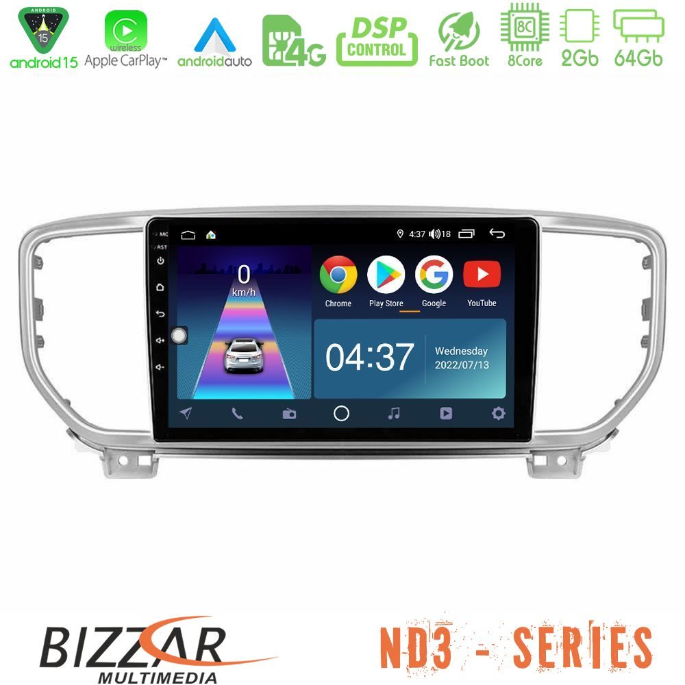 Bizzar ND3 Series 8Core Android15 2+64GB  Kia Sportage 2018-2021 Navigation Multimedia Tablet 9"