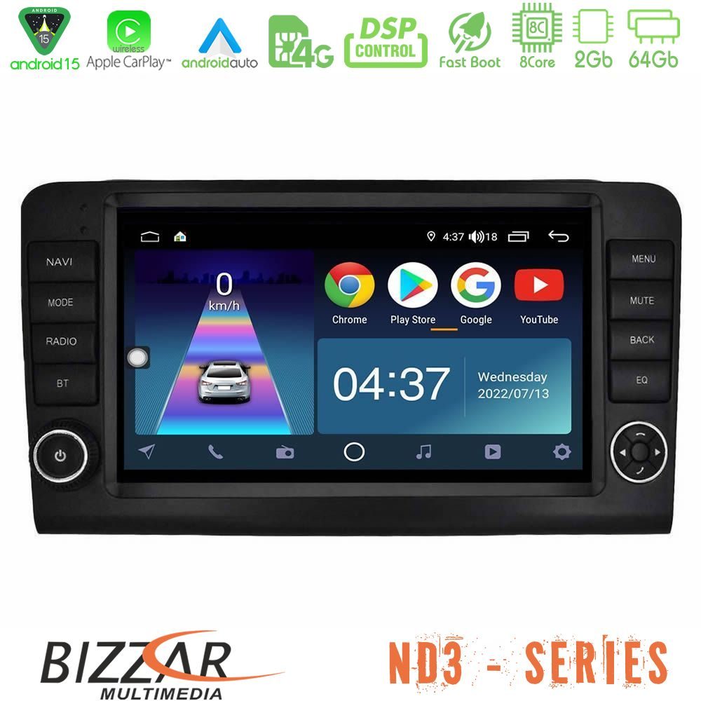 Bizzar ND3 Series 8Core Android15 2+64GB  Mercedes ML/GL Class W164 2006-2011 Navigation Multimedia Tablet 9"    (OEM Look)