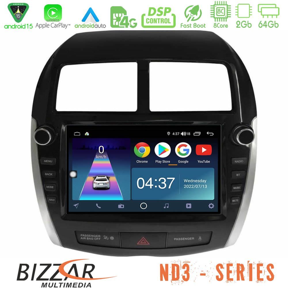 Bizzar ND3 Series 8Core Android15 2+64GB  Mitsubishi ASX 2013-2018 Navigation Multimedia Tablet 9" (Oem Look)