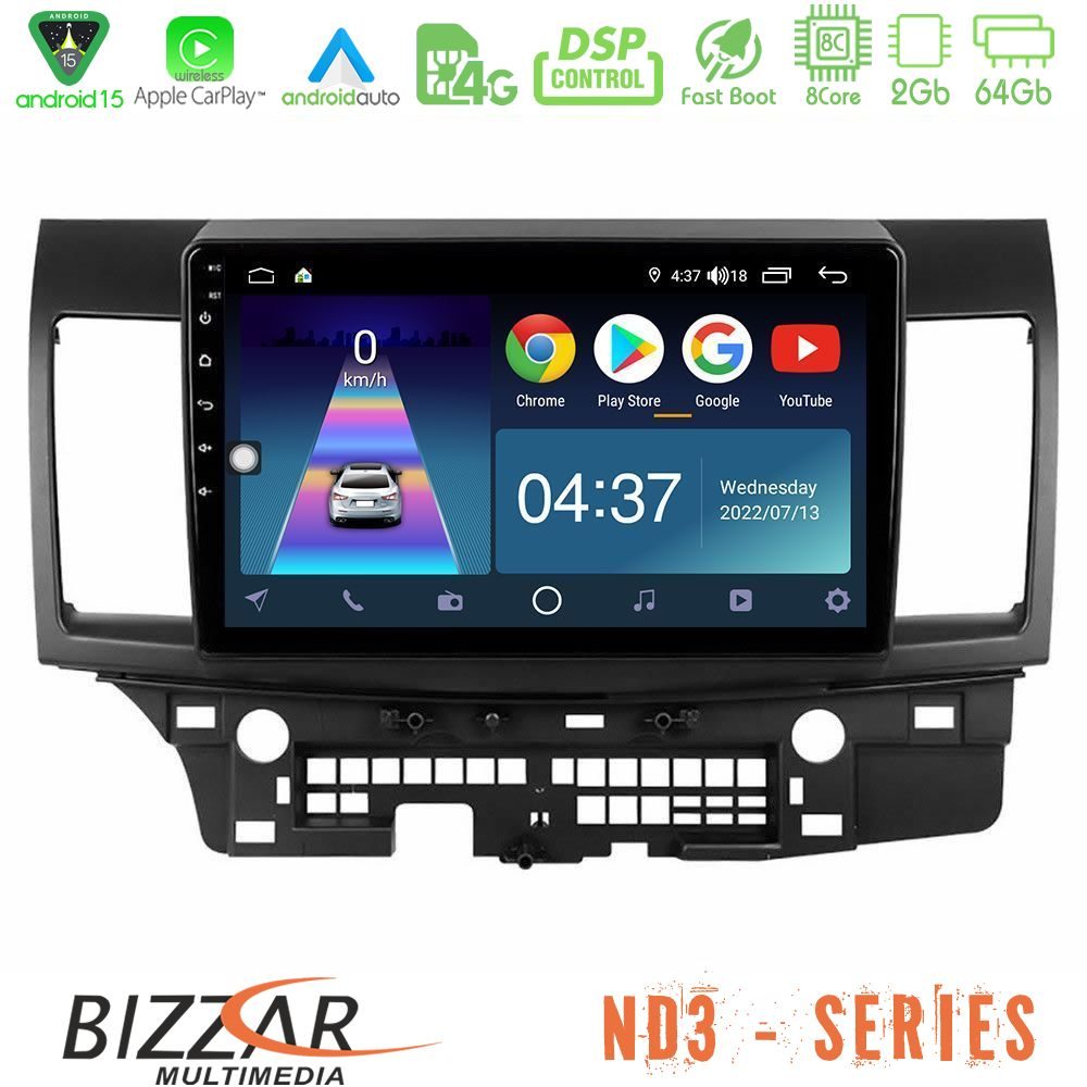 Bizzar ND3 Series 8Core Android15 2+64GB  Mitsubishi Lancer 2008 – 2015 Navigation Multimedia Tablet 10"