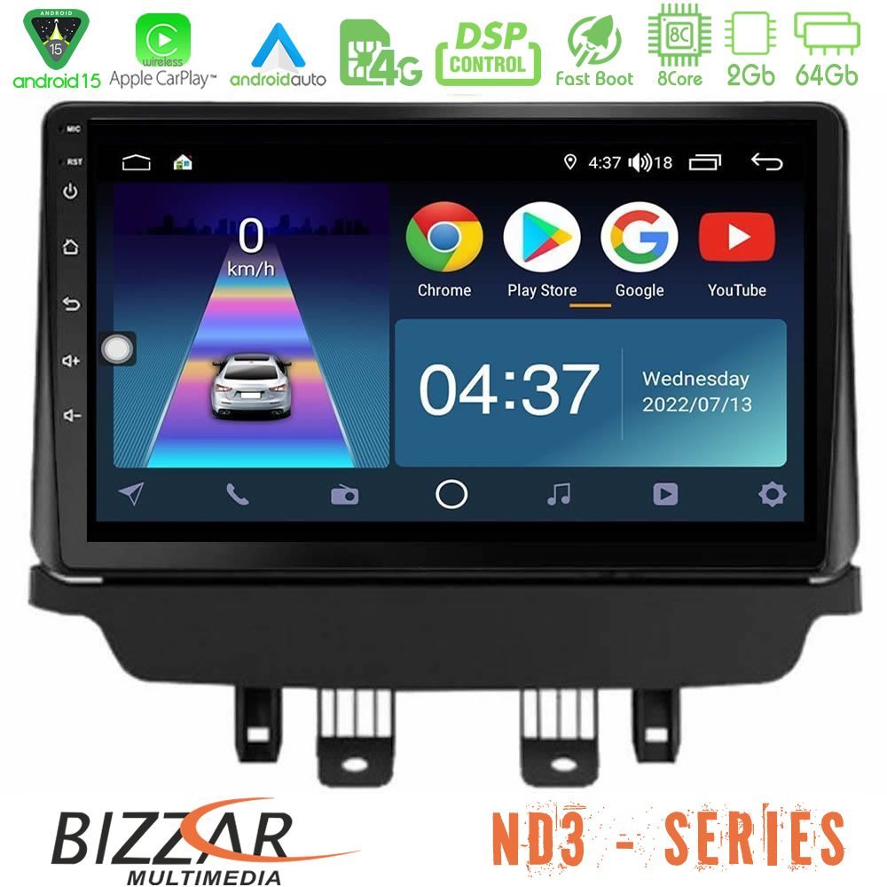 Bizzar ND3 Series 8Core Android15 2+64GB  Mazda 2 2014-2021 Navigation Multimedia Tablet 9"