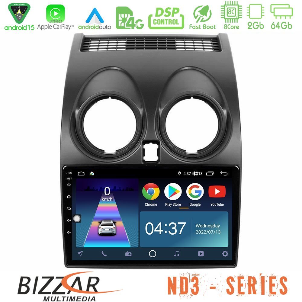Bizzar ND3 Series 8Core Android15 2+64GB  Nissan Qashqai J10 Navigation Multimedia Tablet 9"
