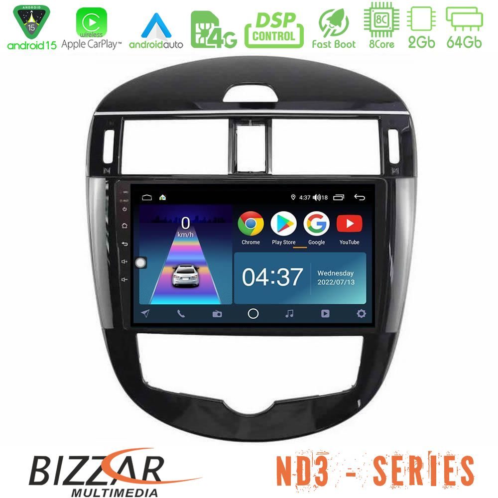 Bizzar ND3 Series 8Core Android15 2+64GB  Nissan Pulsar 2015-2018 Navigation Multimedia Tablet 9"
