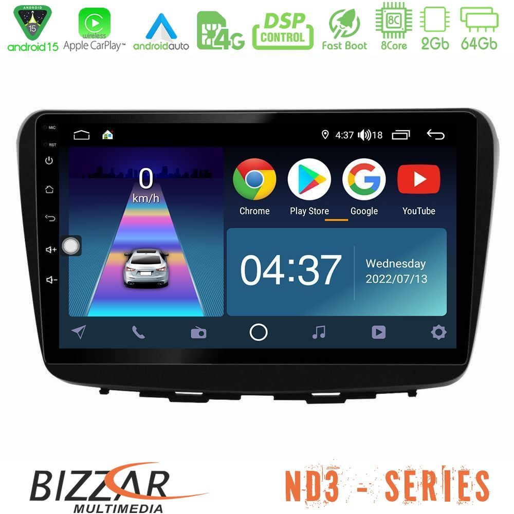 Bizzar ND3 Series 8Core Android15 2+64GB  Suzuki Baleno 2016-2021 Navigation Multimedia Tablet 9"