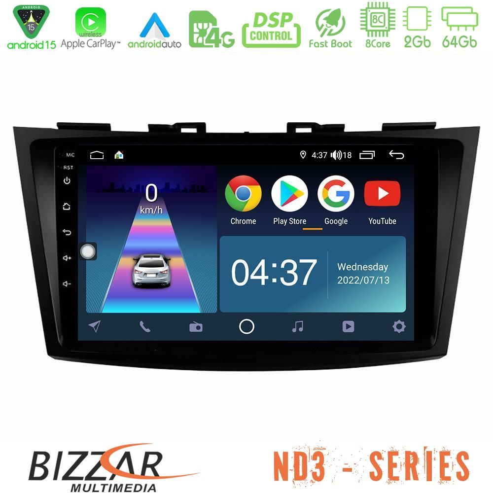 Bizzar ND3 Series 8Core Android15 2+64GB  Suzuki Swift 2011-2016 Navigation Multimedia Tablet 9"
