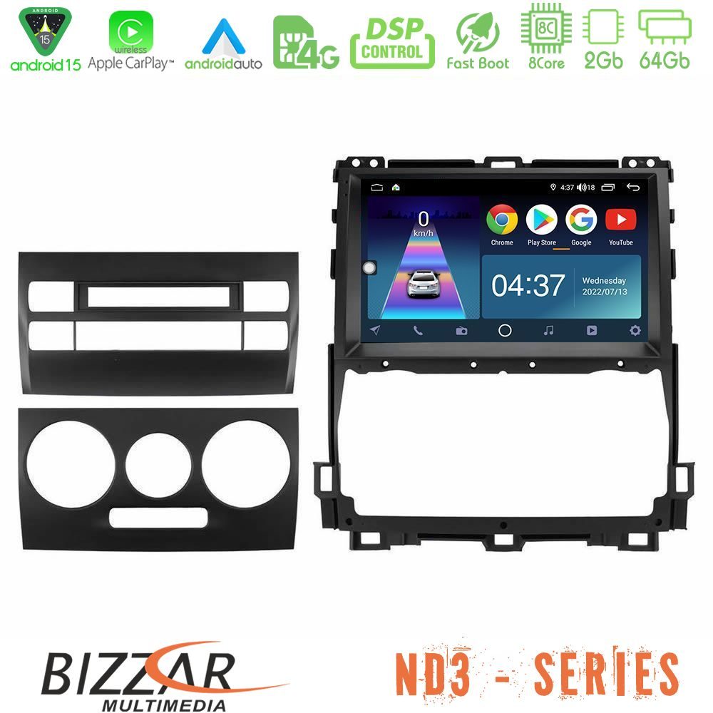 Bizzar ND3 Series 8Core Android15 2+64GB  Toyota Land Cruiser J120 2002-2009 Navigation Multimedia Tablet 9"