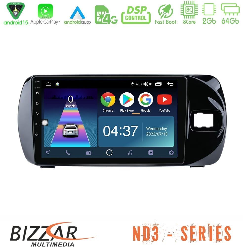 Bizzar ND3 Series 8Core Android15 2+64GB Toyota Yaris (Vitz) 2015-2020 RHD Navigation Multimedia Tablet 9"