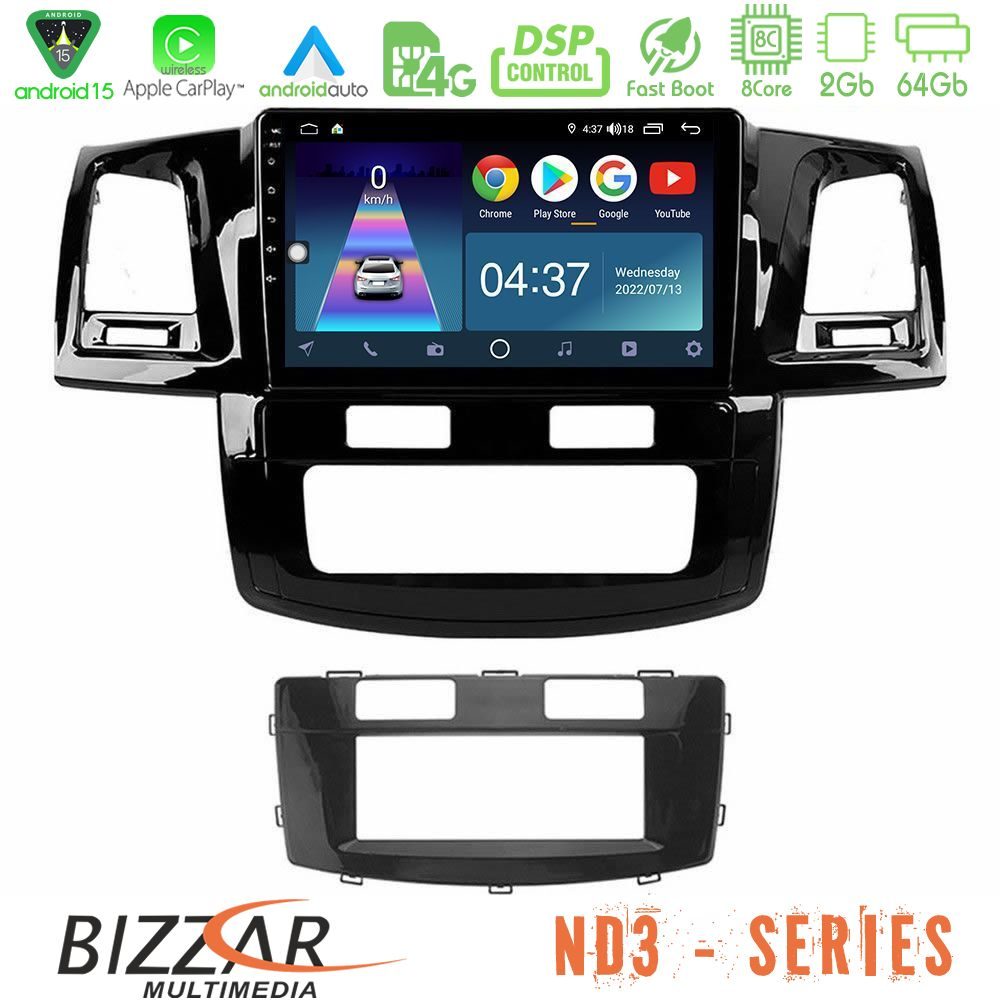 Bizzar ND3 Series 8Core Android15 2+64GB  Toyota Hilux 2007-2016 Navigation Multimedia Tablet 9"
