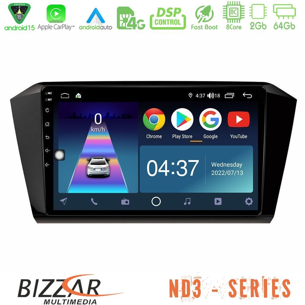 Bizzar ND3 Series 8Core Android15 2+64GB VW Passat Navigation Multimedia Tablet 10"