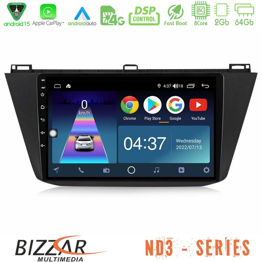 Bizzar ND3 Series 8Core Android15 2+64GB Vw Tiguan 2016-2022 Navigation Multimedia Tablet 10"