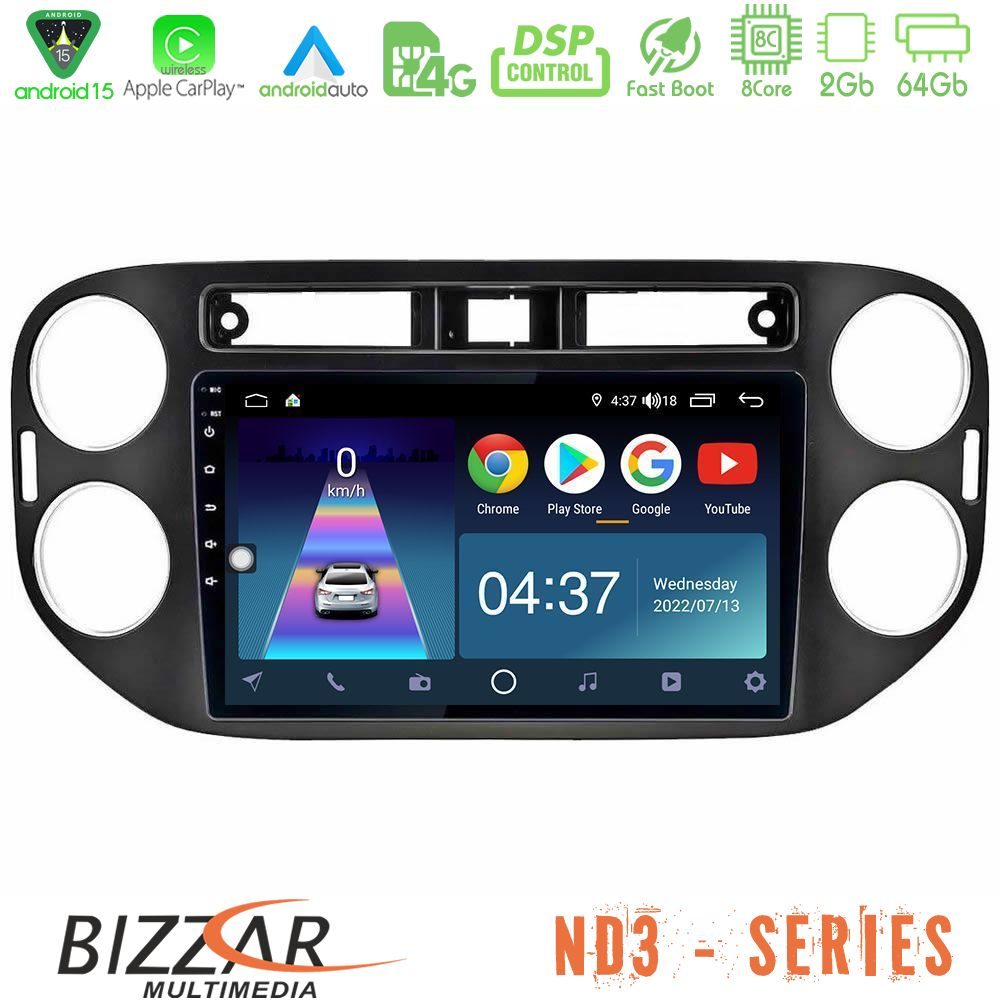 Bizzar ND3 Series 8Core Android15 2+64GB  VW Tiguan Navigation Multimedia Tablet 9" (23mm alarm button)