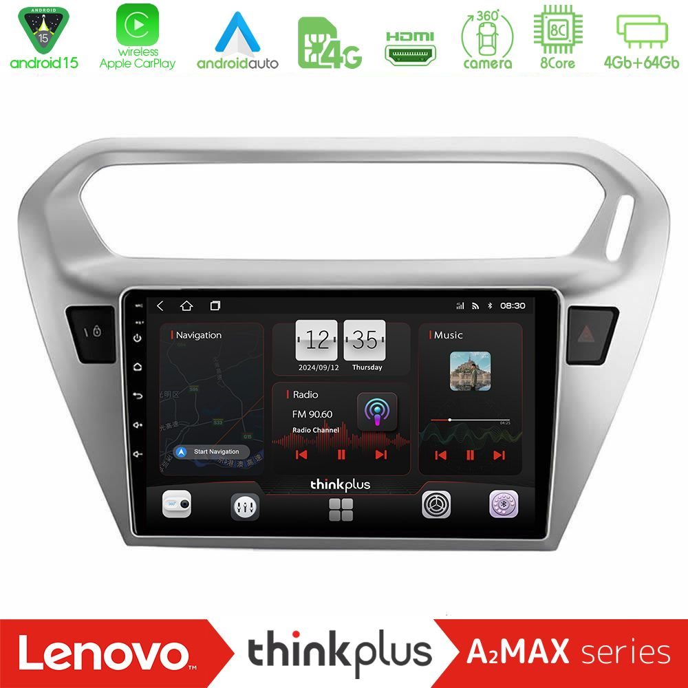 Lenovo Thinkplus A2MAX Series 8Core Android15 4+64GB  Citroën C-Elysée / Peugeot 301 Navigation Multimedia Tablet 9"
