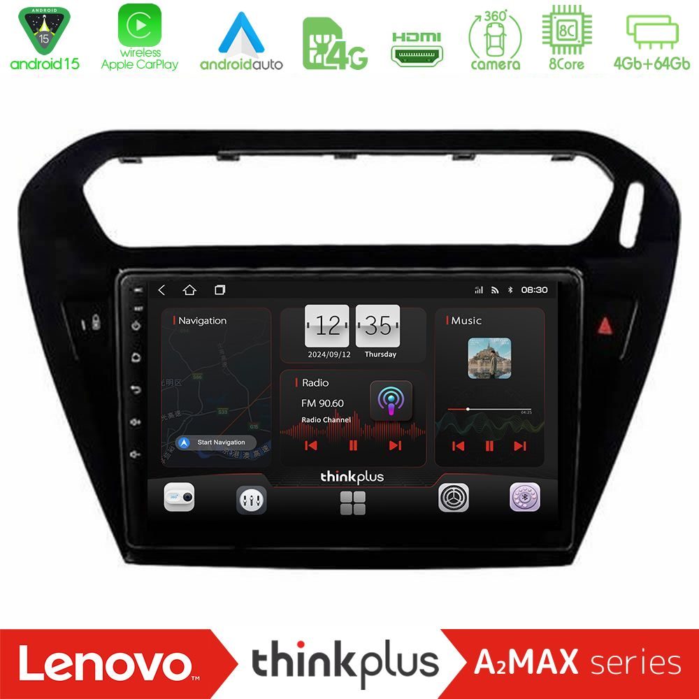 Lenovo Thinkplus A2MAX Series 8Core Android15 4+64GB  Citroen C-Elysee / Peugeot 301 Navigation Multimedia Tablet 9"   (Μαύρο))