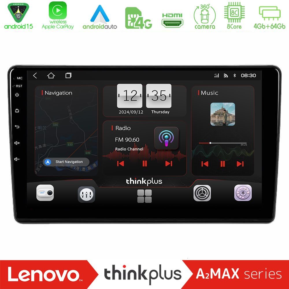 Lenovo Thinkplus A2MAX Series 8Core Android15 4+64GB Peugeot Partner / Citroën Berlingo 2008-2018 Navigation Multimedia Tablet 9"