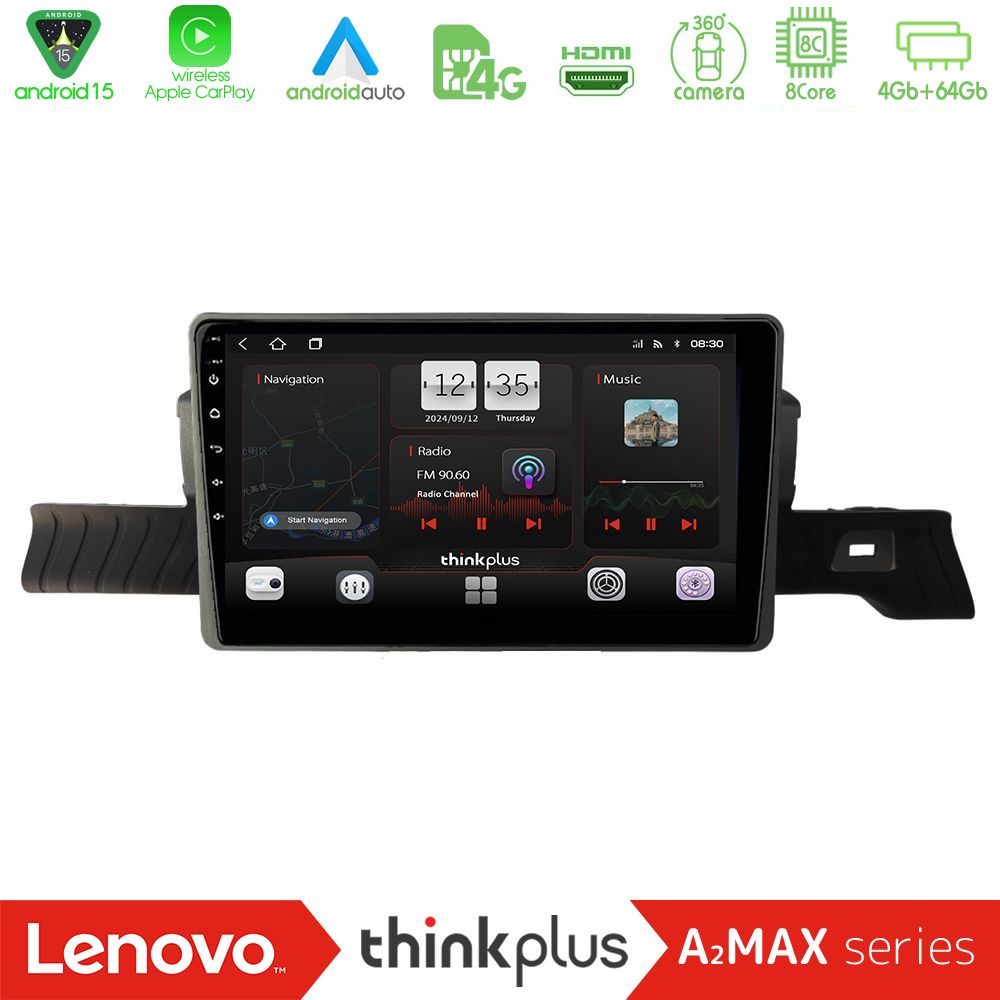 Lenovo Thinkplus A2MAX Series 8Core Android15 4+64GB Citroen C3 You 2025-> Navigation Multimedia Tablet 9"