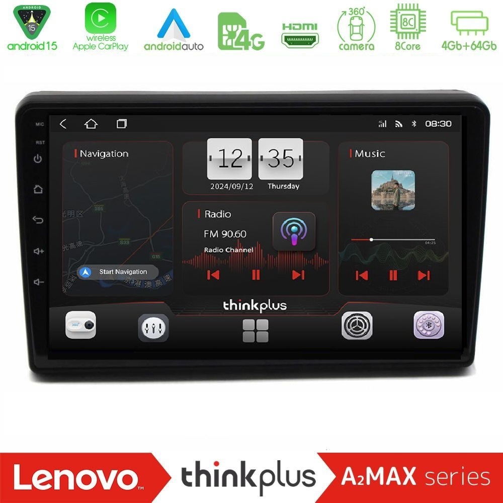 Lenovo Thinkplus A2MAX Series 8Core Android15 4+64GB Citroen C5 2008-2019 Navigation Multimedia Tablet 10"