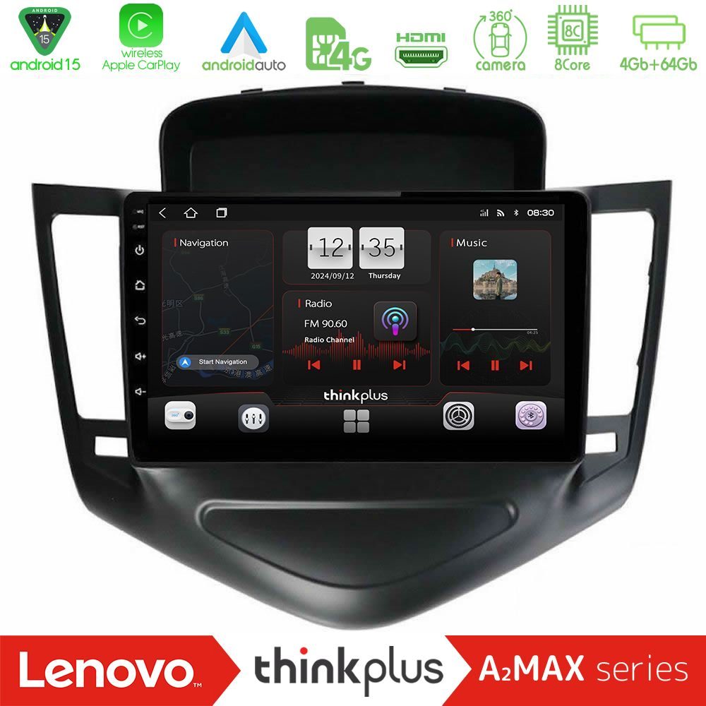 Lenovo Thinkplus A2MAX Series 8Core Android15 4+64GB     Chevrolet Cruze 2009-2012 Navigation Multimedia Tablet 9"    (Μαύρο)