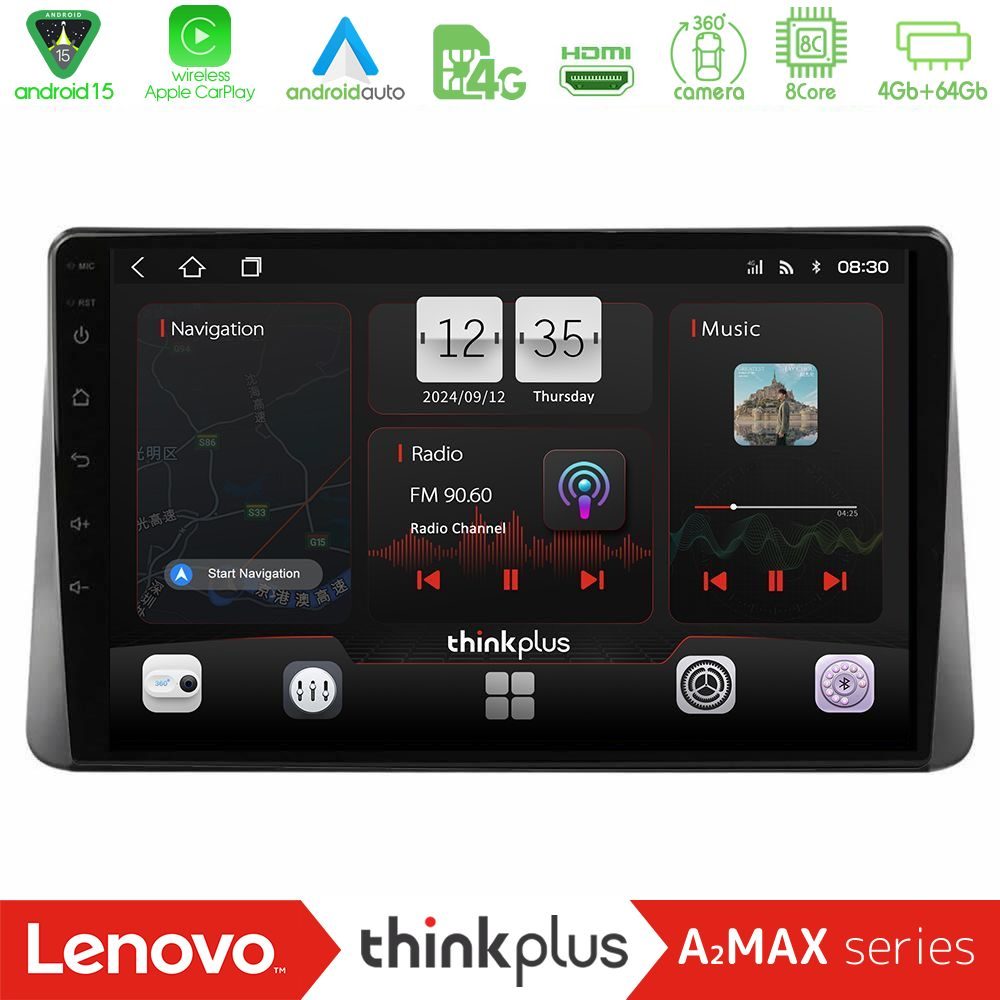 Lenovo Thinkplus A2MAX Series 8Core Android15 4+64GB Ford Focus 2019-> Navigation Multimedia Tablet 9"