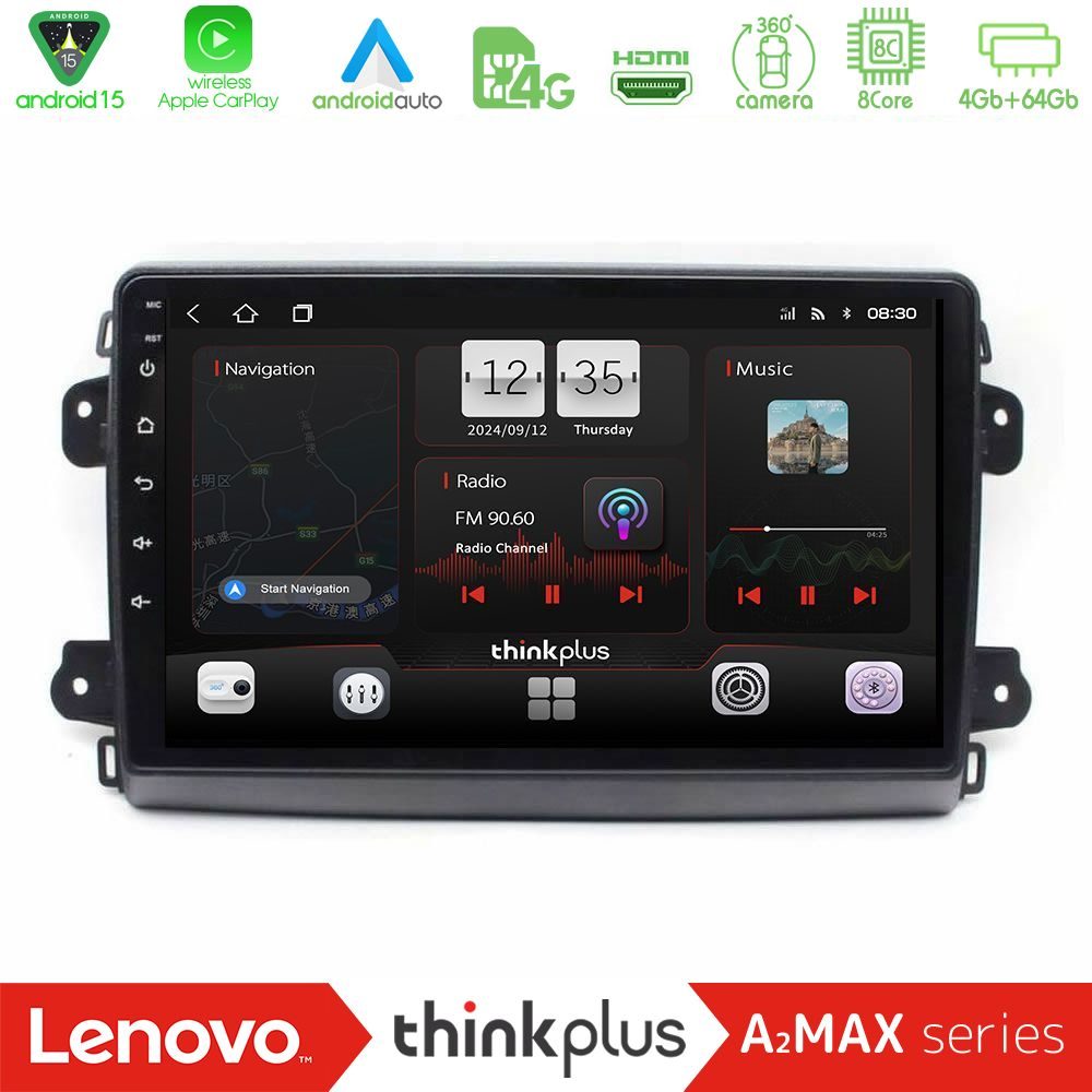 Lenovo Thinkplus A2MAX Series 8Core Android15 4+64GB Citroen/Fiat/Opel Navigation Multimedia Tablet 9"