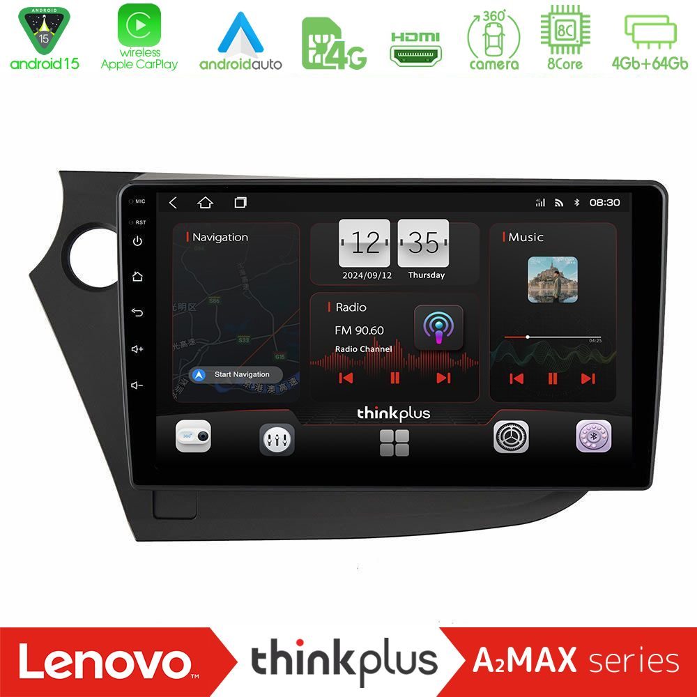 Lenovo Thinkplus A2MAX Series 8Core Android15 4+64GB  Honda Insight 2009-2015 Navigation Multimedia Tablet 9"
