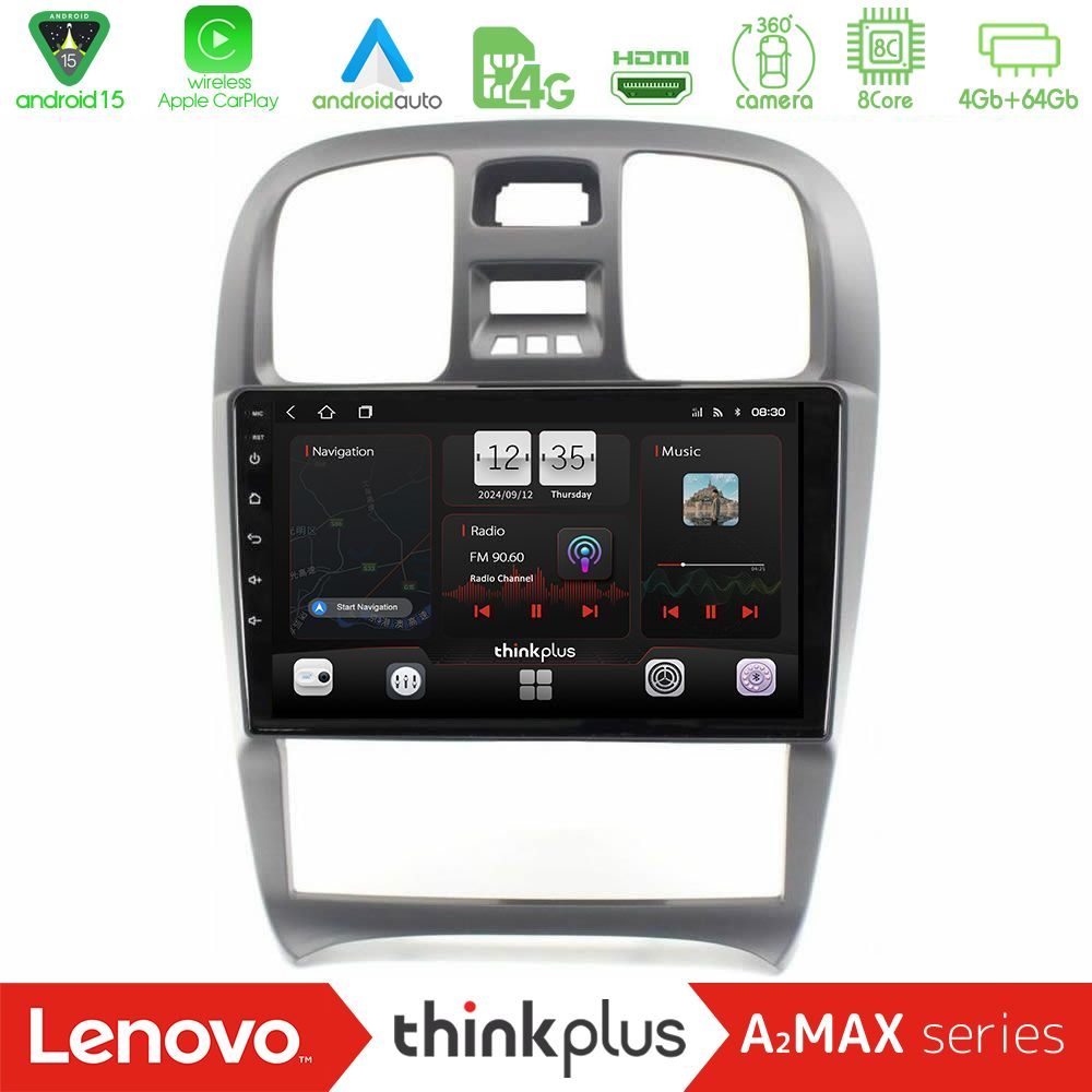 Lenovo Thinkplus A2MAX Series 8Core Android15 4+64GB Hyundai Sonata 2001-2005 Navigation Multimedia Tablet 9"