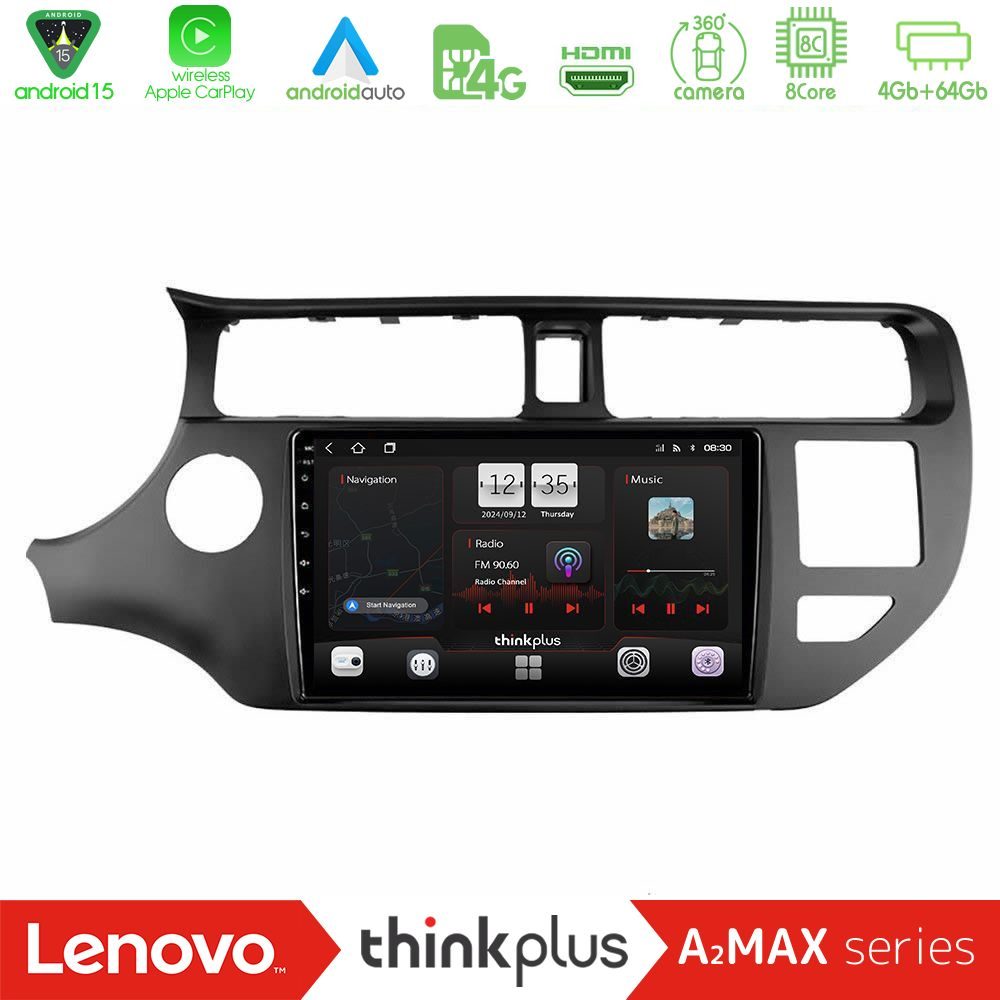 Lenovo Thinkplus A2MAX Series 8Core Android15 4+64GB  Kia Rio 2011-2015 Navigation Multimedia Tablet 9"