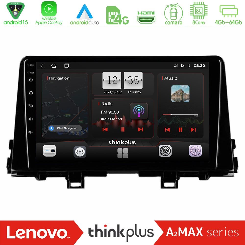 Lenovo Thinkplus A2MAX Series 8Core Android15 4+64GB  Kia Picanto 2017-2021 Navigation Multimedia Tablet 9"