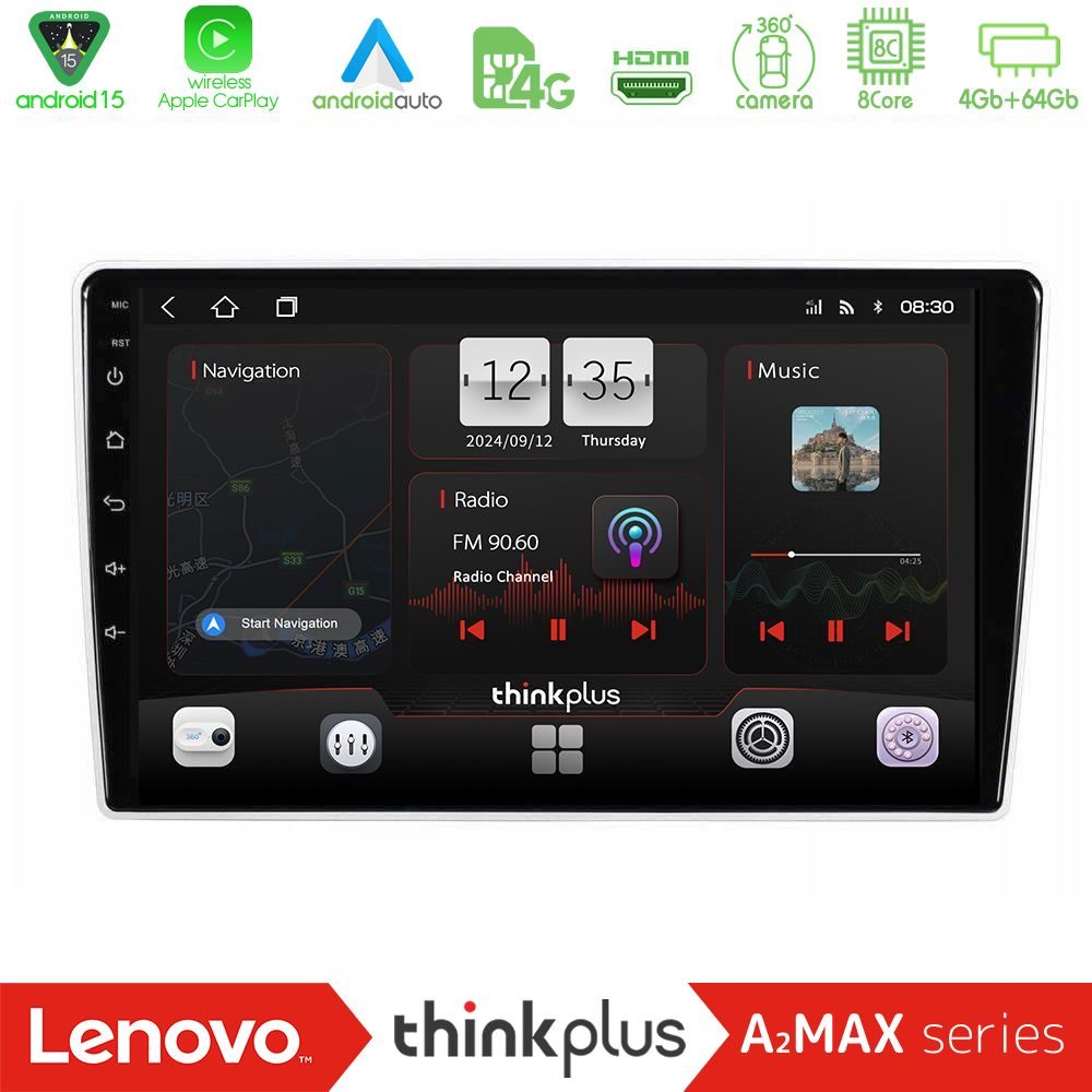 Lenovo Thinkplus A2MAX Series 8Core Android15 4+64GB  Kia Sportage 2005-2008 Navigation Multimedia Tablet 9"
