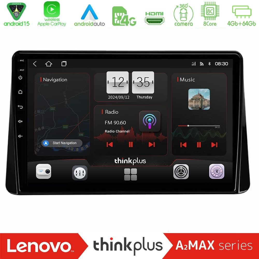 Lenovo Thinkplus A2MAX Series 8Core Android15 4+64GB Mitsubishi Eclipse Cross 2018-2023 Navigation Multimedia Tablet 9"