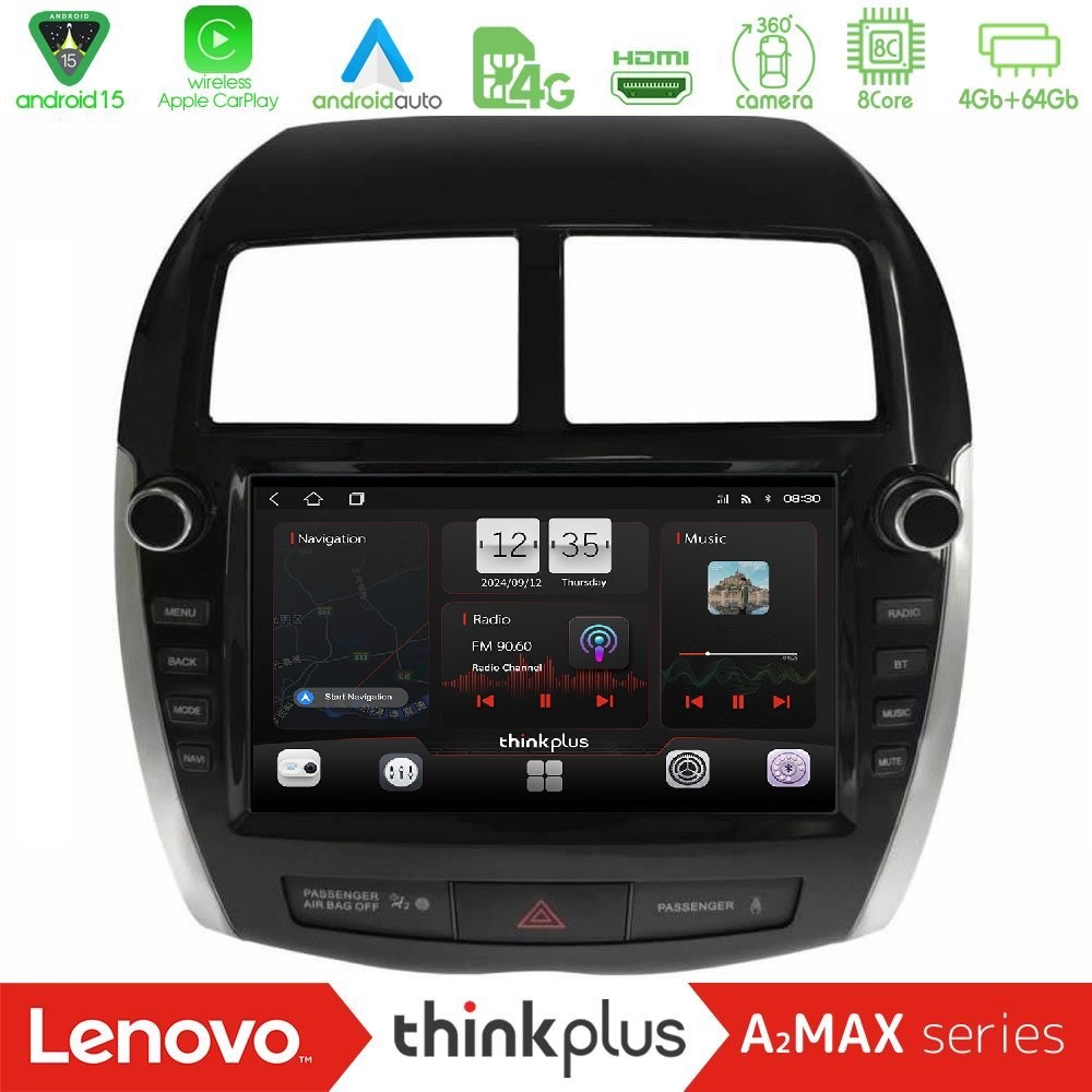 Lenovo Thinkplus A2MAX Series 8Core Android15 4+64GB Mitsubishi ASX 2013-2018 Navigation Multimedia Tablet 9" (Oem Look)
