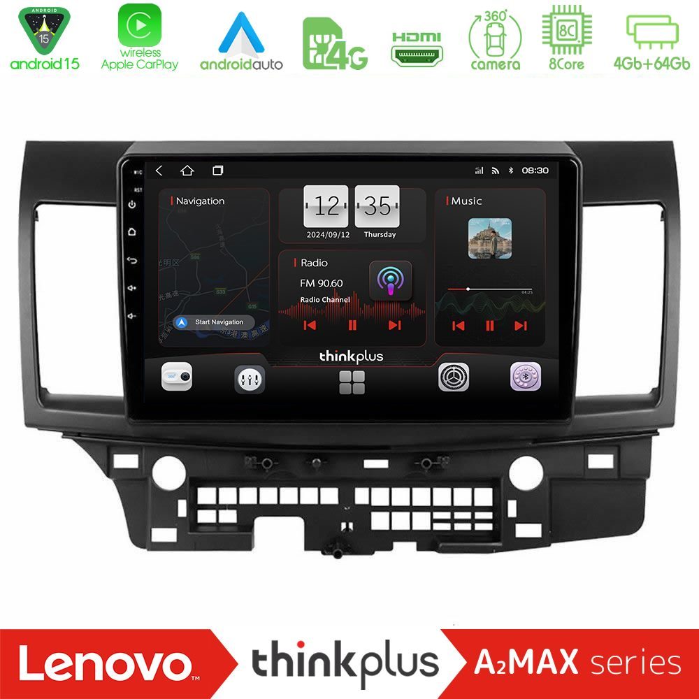 Lenovo Thinkplus A2MAX Series 8Core Android15 4+64GB  Mitsubishi Lancer 2008 – 2015 Navigation Multimedia Tablet 10"