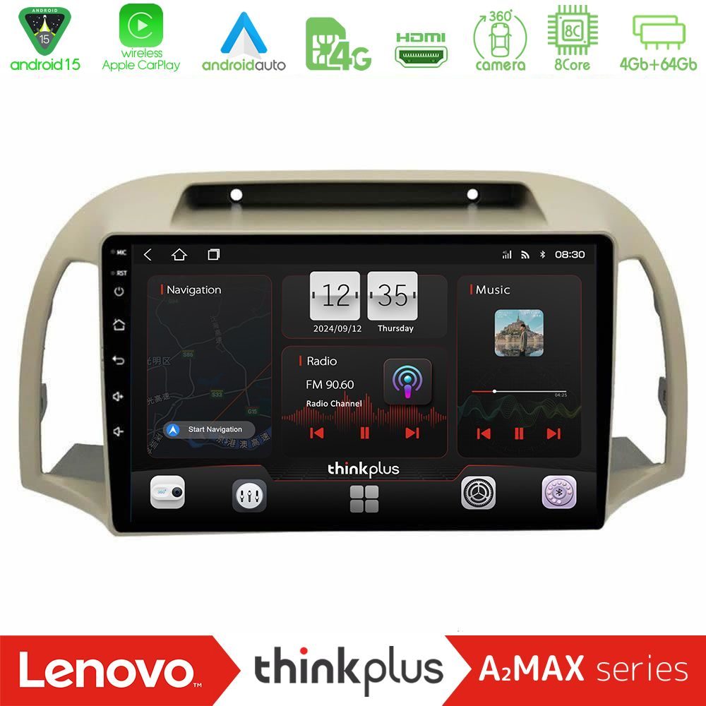 Lenovo Thinkplus A2MAX Series 8Core Android15 4+64GB  Nissan Micra K12 2002-2010 Navigation Multimedia Tablet 9"