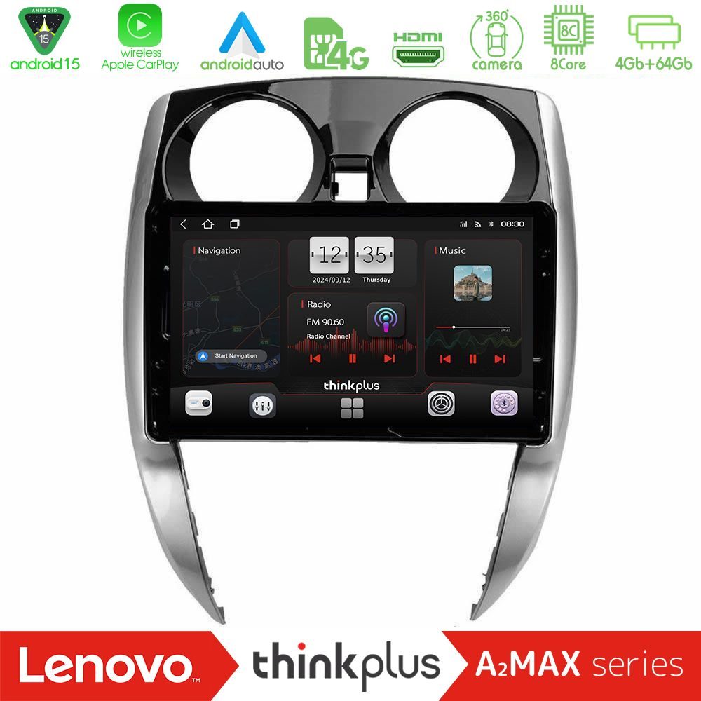 Lenovo Thinkplus A2MAX Series 8Core Android15 4+64GB  Nissan Note 2013-2018 Navigation Multimedia Tablet 10"