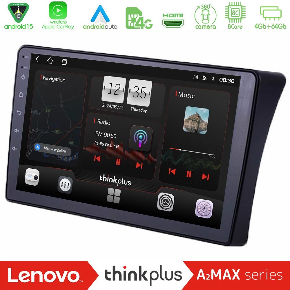 Lenovo Thinkplus A2MAX Series 8Core Android15 4+64GB  Nissan Navara D40 Navigation Multimedia Tablet 9"