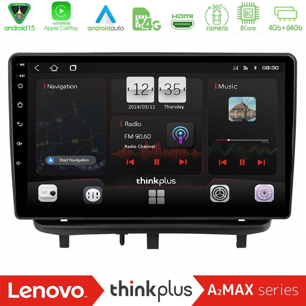 Lenovo Thinkplus A2MAX Series 8Core Android15 4+64GB Opel Corsa D 2006-2014 Navigation Multimedia Tablet 9" (Top Mount)