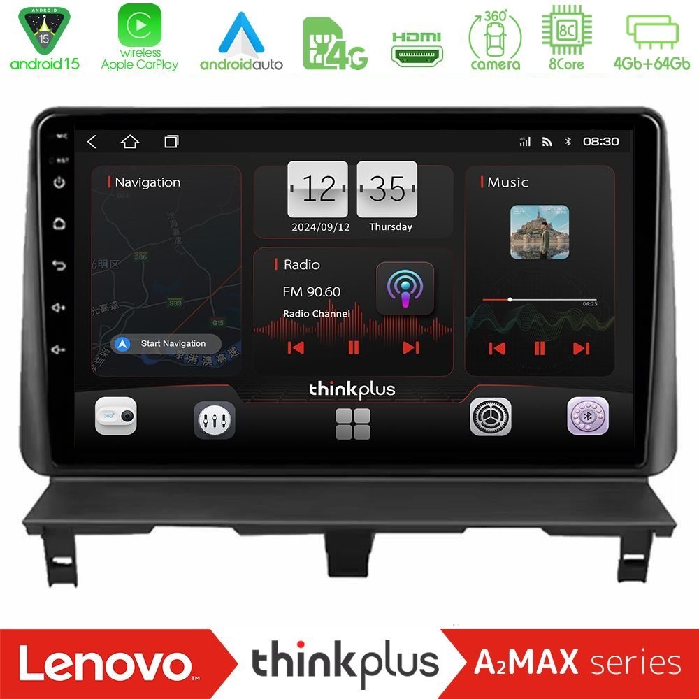 Lenovo Thinkplus A2MAX Series 8Core Android15 4+64GB Peugeot Partner / Citroën Berlingo 2002-2008 Navigation Multimedia Tablet 9"