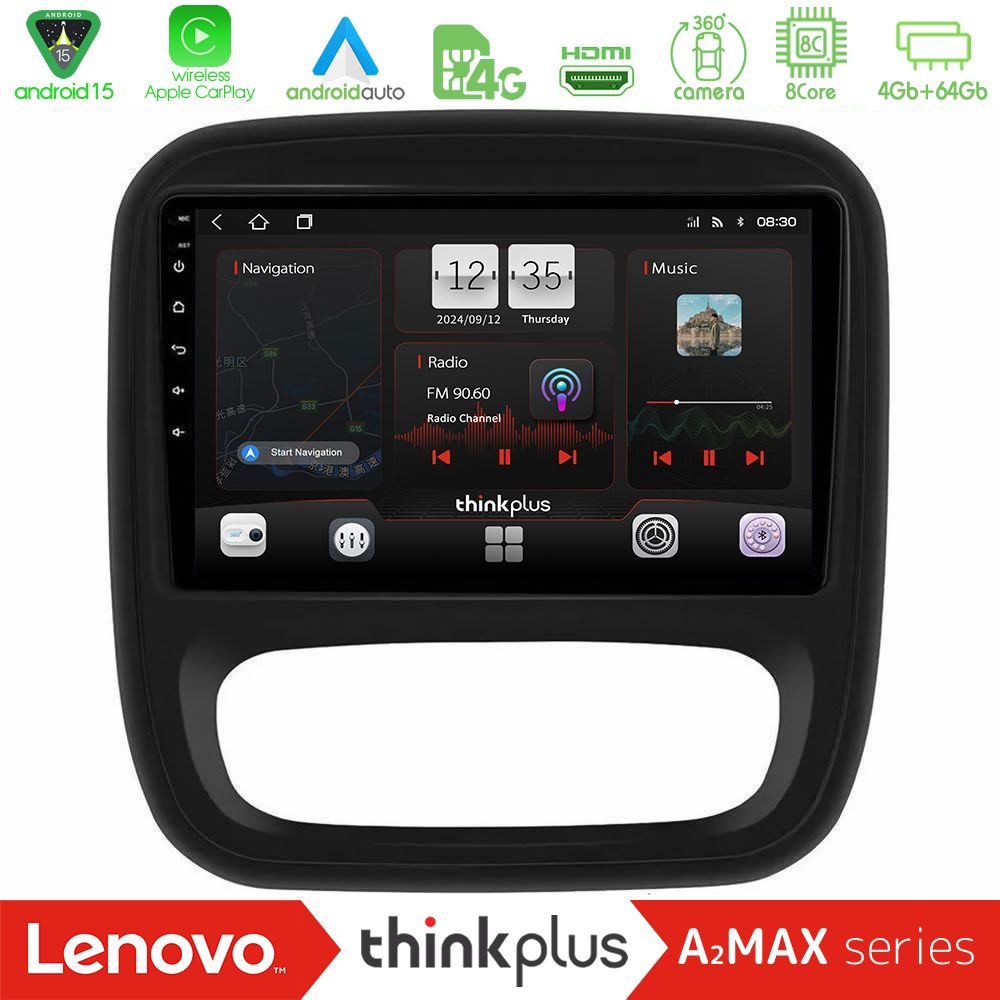 Lenovo Thinkplus A2MAX Series 8Core Android15 4+64GB  Renault/Nissan/Opel/Fiat Navigation Multimedia Tablet 9"